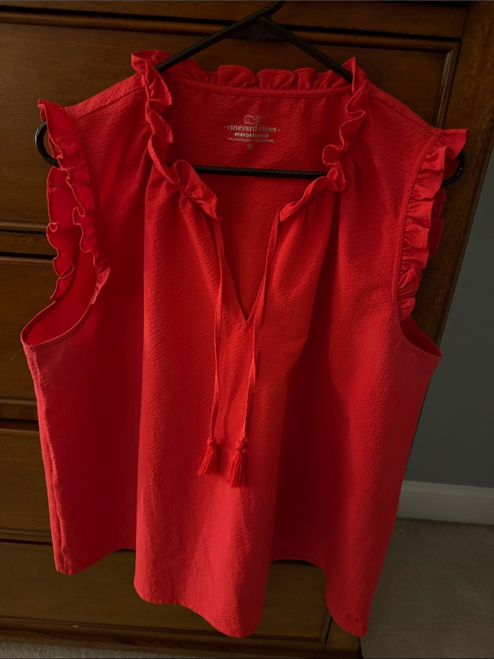Vineyard Vines Red Ruffle Tie-Front Sleeveless Camisole